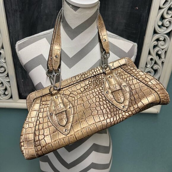 Elegant Crocodile Pattern Shoulder Bag - Gold - Picture 1 of 7